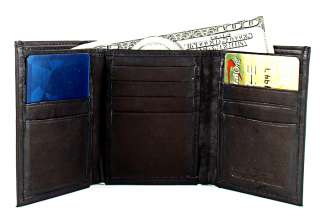 MEN BROWN SOFT LEATHER TRI FOLD TRI FOLD WALLET with ID WINDOW Style 