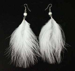   handmade feather plume dangle lady party ear hook pierced earrings