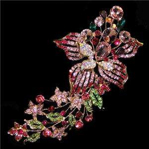    Flower Orchid Brooch Pin Swarovski Crystal Drop Pendant Pink  