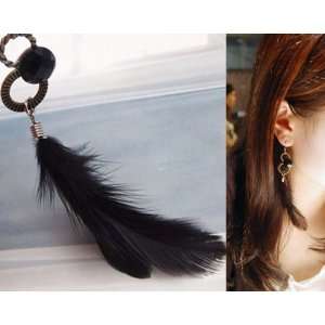 Natural Feather Fashion Earrings Silver&black