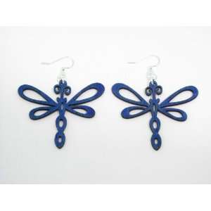  Aqua Marine Dragonfly Wooden Earrings GTJ Jewelry