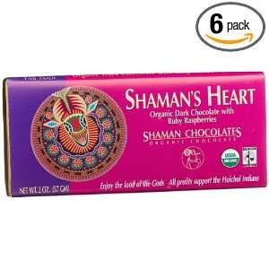 Shaman Chocolates Organic Dark Chocolate Heart Bar, Ruby Raspberry, 2 