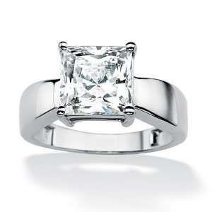 Lux 10k White Gold Princess Cut Cubic Zirconia Solitaire Ring 