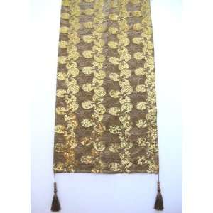    Embroidered Floral Sequin Table Runner Gold Bronze