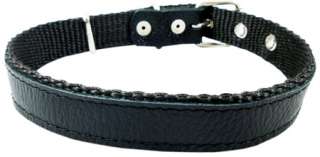 Black Leather Nylon Padded Dog Collar 16 20 1 Medium  