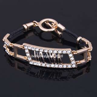 18K Rose Gold GP Swarovski Crystal Rope & Fabric Fashion Bracelet B143 