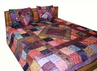 GORGEOUS HEAVILY BEADED 5 PC SARI BEDDING BEDSPREAD KG  