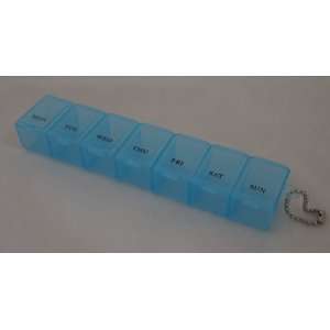  Seven Day Plastic Pill Box Container Key Chain Blue 