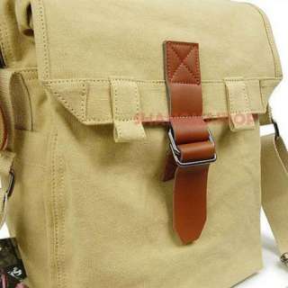 Beige Canvas Leather Messenger Bag School Travel Retro  