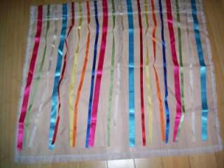Sheer Cafe Curtains White with Multi Color Ribbons 2 Panels 1 Valance 