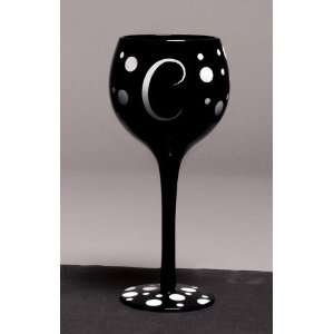   Winogram   Monogram Black Polka Dot Wine Glass   C