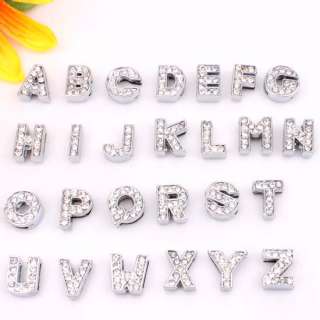   AB Crystal Rhinestone Letter Slider Charm Beads Jewelry Findings 11mm