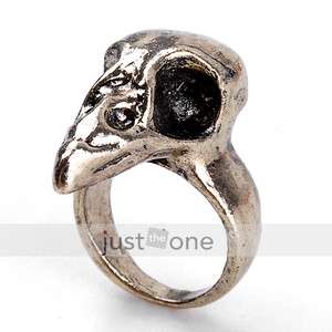 Retro Antique Bronze Skull Bird Finger Ring US 4 1/2  
