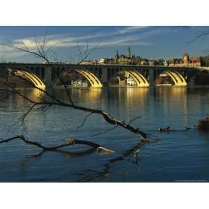Dusk View of Georgetown University Beyond Key Bridge over the Potomac 
