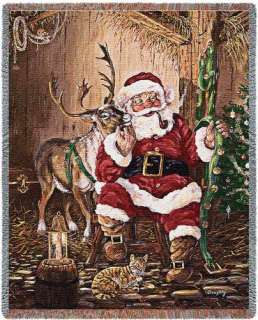 Christmas Santa Reindeer Cat Tapestry Afghan Throw NEW  