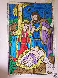 Stained Glass Stick On Mary, Joseph, and Baby Jesus  
