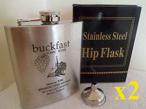 BUCKFAST TONIC WINE Stainless Steel Hip Flask Brand New x2 7oz 