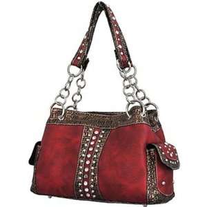 Western Rhinestone Accented Shoulder Handbag Purse with Chain Straps 