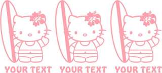 Qty 3 Hello Kitty Surf Custom Text Vinyl Sticker Decal  