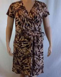 Elementz Criss Cross Tie Side Dress Brown Print Womens Plus Size 2X $ 