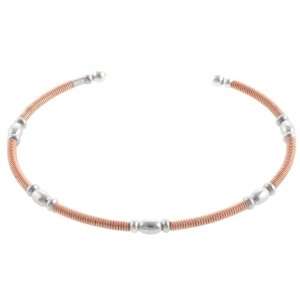 Rose Gold Over Stainless Steel Stretch Bracelet with Sterling Silver 