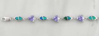 Sterling Silver Blue Opal Tanzanite CZ Tennis Bracelet  