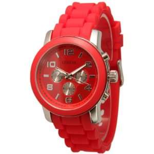  New Womens Red Chronograph Silicone Rubber Jelly Watch Jewelry
