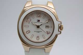 New Tommy Hilfiger Women Rose Gold White Rubber Date Watch  32mm 