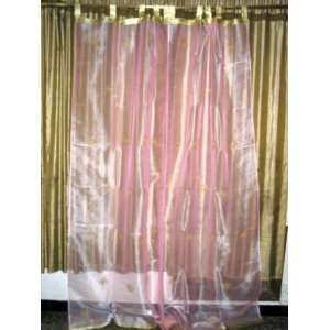   Sheer 2 Organza Rose Pink Gold Mirror Embroidered Window Panel Home