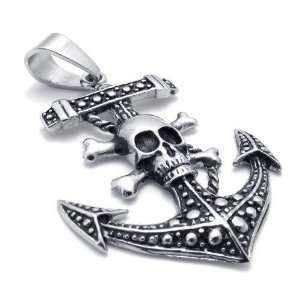    Pirate Skull Stainless Steel Anchor Pendant Necklace Jewelry