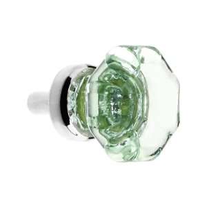  Small Octagonal Pale Green Glass Knob With Brass Base in 