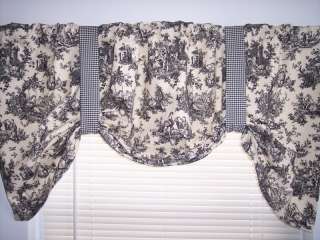 WOW*~BLACK~Waverly Sweet Pastimes~TOILE TIE UP LINED VALANCE CURTAINS 