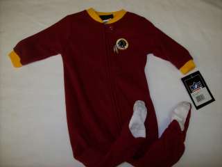 Washington Redskins Baby NFL Black Tag Sleeper Pajamas sz 6 9 months 