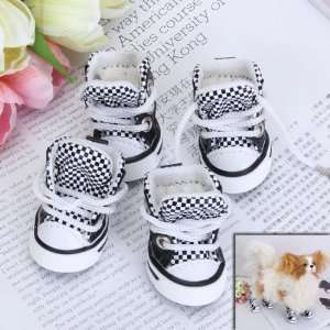  Black and White Check Pet Dog Boots Shoes Sneakers Set of 
