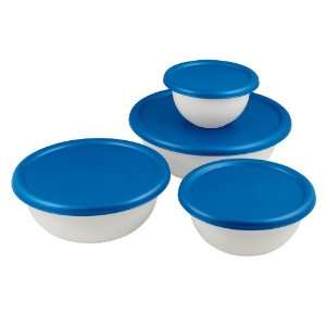 Sterilite 8 Piece Covered Bowl Set Blue Sky Lids with White Bowls, 6 