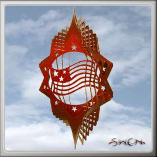 You are bidding on a AMERICAN FLAG STAR RED Swirly Metal Wind Spinner 