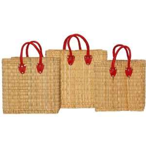 Moroccan Straw Summer Beach / Shopper / Tote Bag Set of 3 Large14x14 