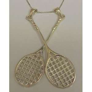  Sterling Silver Tennis Racquet 18 Inch Box Chain Necklace 
