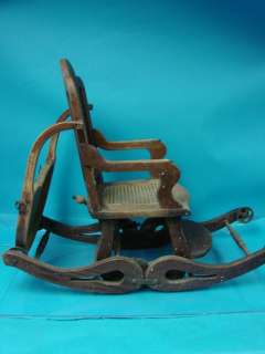 Antique Child High Chair Rocking Baby Infant Solid Wood Rocker Cane 