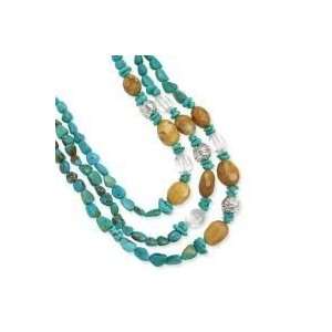   Silver, Turquoise, Jasper & Quartz 3 Strand Necklace  18 IN Jewelry