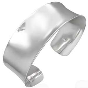  Sterling Silver Wide Concave Womens Cuff Bangle Bracelet Jewelry